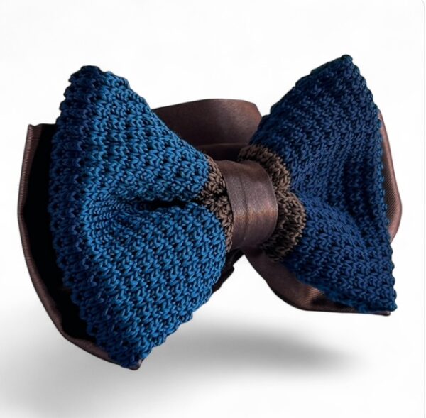 Knitted Bow Ties - Chocolate Brown and Blue