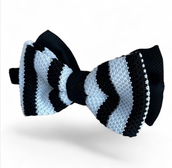 Knitted Bow Ties - Black and White Stripe