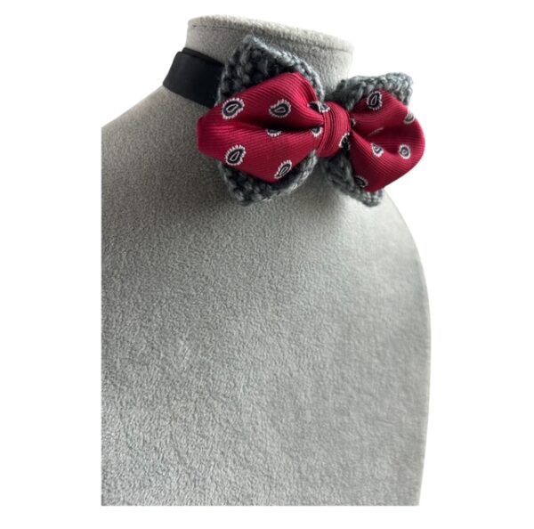 Knitted Silky Bow Ties - Grey & Maroon