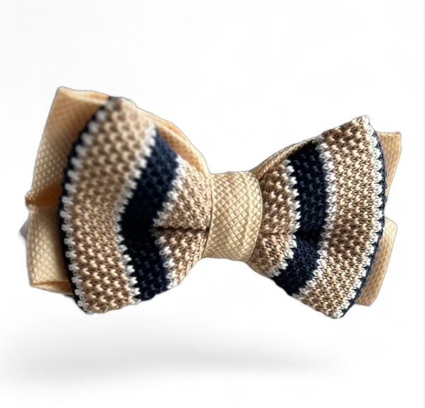 Knitted Bow Ties - Navy Blue and Cream Stripe