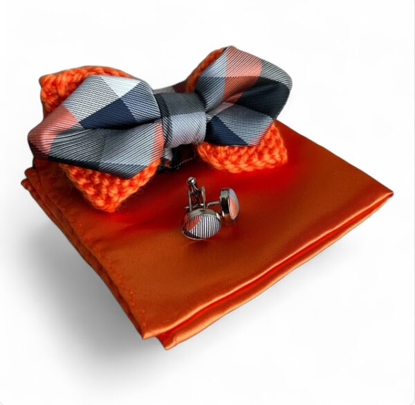 Knitted Silky Bow Ties - Orange & Shades of Grey